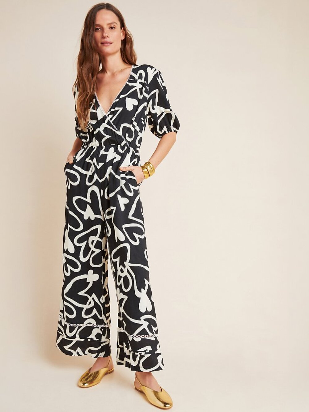Anthropologie Farm Rio Sinead Hearts Jumpsuit - sz XS Petite